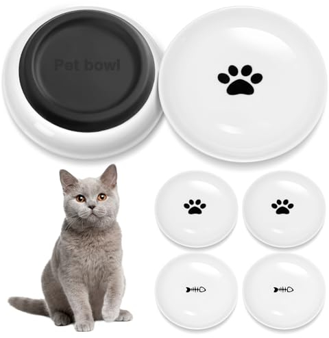 Otauoaea 6 pezzi Ciotole per Gatti in Ceramica, Ciotola Gatto con base in gomma antiscivolo, Ciotola Piatta Gatti per Alleviare l'affaticamento Dei Baffi, Ciotole per Cani Piccoli, Gattini
