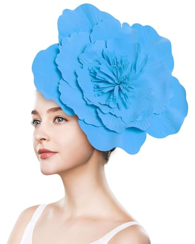 Fascinator mit Blume, große Blumenhüte für Damen, Blumen-Fascinator Schwarz für Damen, großes Blumen-Stirnband, Kostüm, Kopfbedeckung, Stirnband, große Blumen-Haarbänder (Blau)
