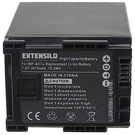 EXTENSILO 1x batteria sostituisce Canon BP-827, BP-820, BP-828, 2740B002 per videocamera camcorder (2670mAh, 7,2V, Li-Ion)