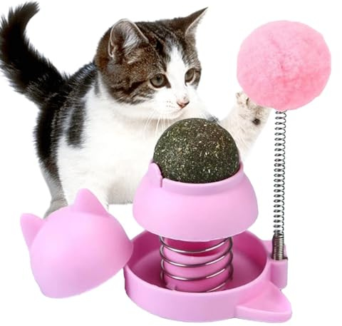 BommFu Katzenminze-Wandspielzeug | Sicheres Und Drehbares Katzenminze-Ballspielzeug Mit Federball Für Die Wand | Katzenleckbälle Für Katzen - Katzenminze-Blasenwand Zur Reinigung Der Katzenzähne