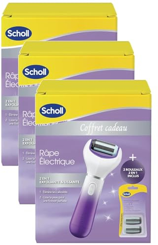SCHOLL Lot de 3 Coffrets Râpe électrique 2 en 1 pour éliminer les callosités + 2 Rouleaux 2 en 2