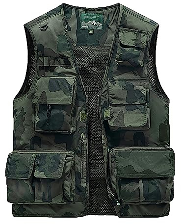 KBOPLEMQ Gilet d'été pour homme - Gilet de pêche - Camouflage - Léger - Gilet de safari - Gilet d'été - Couleur unie - Multifonction - Respirant - Gilet de pêche, CE2, XXXXL