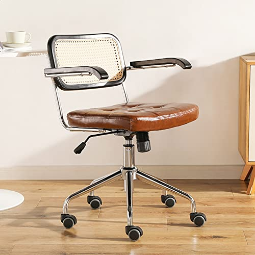 UYDJAKX Rattan-Computerstuhl, Retro-Drehstuhl fürs Büro – Ergonomischer Polstersessel mit leisen PU-Rollen für das Wohnzimmer zu Hause, die Arbeit Star of Light