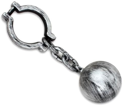Acan Tradineur Boule de prisonnier avec manille en plastique, accessoire pour déguisement de prisonnier, carnaval, Halloween, cosplay, fêtes à thème (gris, Ø 13 cm)