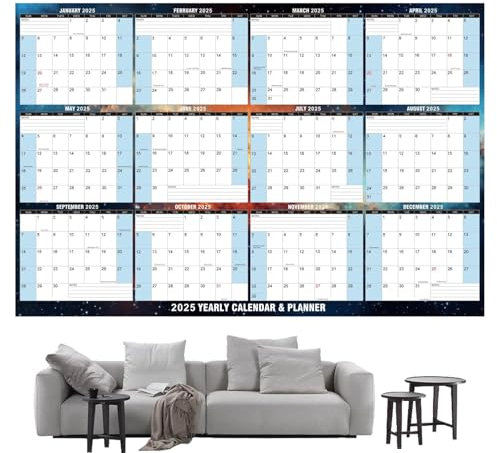 Planertafel für die Wand, Wandkalender 2025 | Großer horizontaler vertikaler löschbarer Wandkalender 2025 - Laminierter 12-Monats-Jahreswandplaner mit blauem Sternennachtmuster für Privatanwender