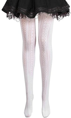 Amexo Collants Lolita Style Bavière Dentelle Sculptée Rétro, Décoration Sexy Blanc, Taille Unique