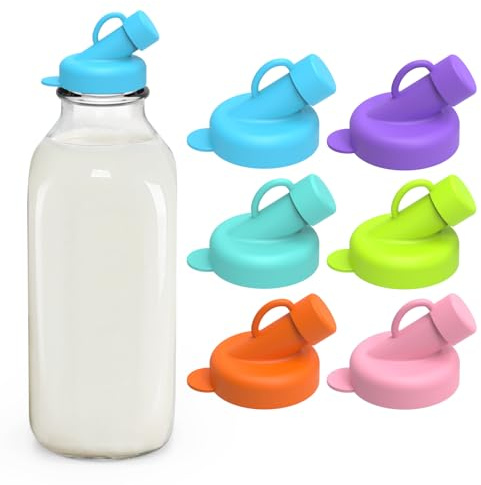 SOPHICO Silicone Milk Bottle Dispenser Caps, 48mm Diameter Pour Spout Lids, Replacement Lids Fit Stanpac & Libbey & Stock Your Home & The Dairy Shoppe, Leak Proof, Odorless (6 Pack, jug not included)
