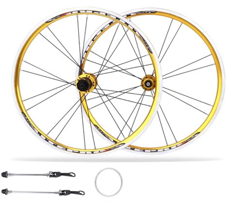 Faltbarer BMX-Radsatz, Scheiben/V Bremse QR Aluminiumlegierung Doppelwand Felgen, 20 Zoll 22 Zoll Fahrradradteile Zubehör(451 Gold_74/130mm V)