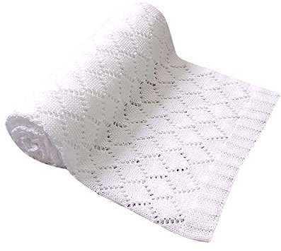 ASAKKURA Decke Für Kinderwagen Winddicht Strickdecke Mit Lochmuster Leicht Und Warm Winterdecke Für Herbst Und Outdoor Weiche Atmungsaktive Infant Kuscheldecke in Bleach-Farbe