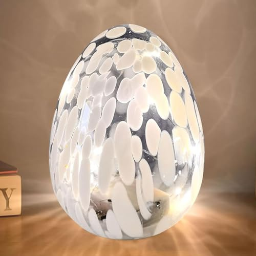 Osterdeko Ostereier mit LED Licht, Frühlingsdeko Eier Nachtlicht aus Glas, Osterdeko Innen Tischdeko Ostern Deko LED Ostereier Beleuchtet, Batteriebetrieben Leuchtende Osterei für Ostergeschenke (A)