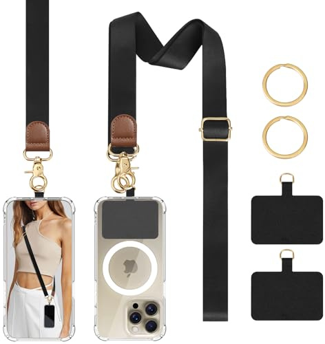 TiMOVO Phone Lanyard Crossbody Wrist Strap, Adjustable Anti-Theft Phone Strap for All Phone Case, Universal Cell Phone Neck lanyard for Women and Men, Black