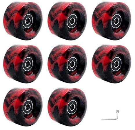 LXLAEOANG Inline Skate Rollen 8 Stück Rollschuh mit Schraubenschlüssel, Quads, Rollschuh-Räder, Ersatz for zweireihiges Skaten(Black red)