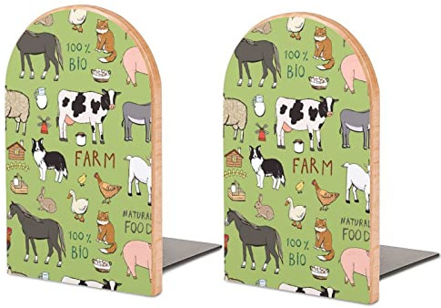 Soporte para estantería de libros de granja, gallo, vaca lechera, burro, cerdo, oveja, gato, perro y conejo, color verde, para la escuela, el hogar, la oficina, escritorios, biblioteca, libros, pelícu