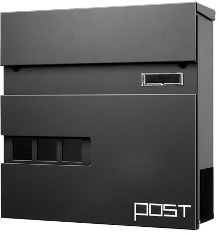 Personalisiert Briefkasten mit Edelstahl Namensschild Wandbriefkasten Postkasten Briefkästen mit Zeitungsfach inkl. 2 Schlüsseln und Schloss Mailbox Anthrazit (10.5 X 37 X 37 cm)