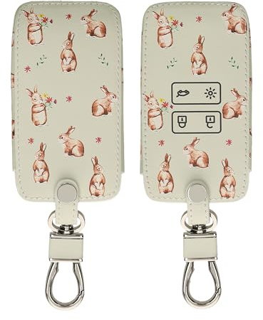 kwmobile Funda Compatible con Renault Llave de Coche de 4 Botones (Solo Keyless Go) - Cubierta de Cuero sintético - Case para Mando y Control de Auto con Conejos con Flores
