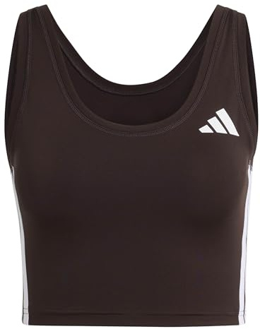 adidas dam Train Essentials 3-Stripes Cropped Tank Top Shirt, Aurora Coffee/white, XS