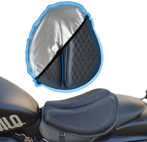 AriKroii Motorrad Sitzkissen 3D Gel Wabenstruktur Stoßdämpfendes Faltbares Sitzkissen Mit Sonnenschirm Abdeckung, Wasserdicht & Sonnenschutzmittel, Bequem & atmungsaktiv & Bequem für Lange