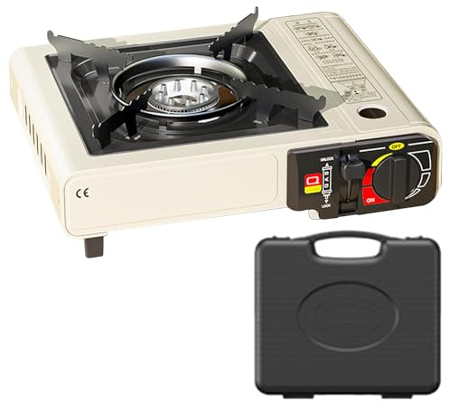 Fornello a gas portatile da campeggio con bruciatore singolo, regolazione della temperatura regolabile, accensione automatica, fornello a gas portatile per terrazzo, campeggio, barbecue, bruciatore da