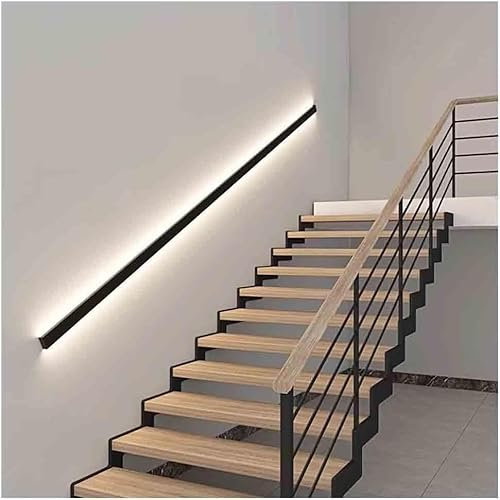 KAnduo Pasamanos de Aluminio con luz LED for escaleras Interiores, Ideal for Entrada a la Pared. Pasamanos para Escaleras(Nero,150X6.5X3 CM)