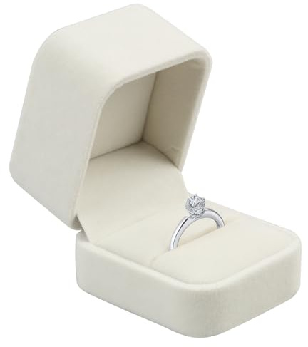 Boîte à Bijoux en Velours Blanc, Écrin pour Bagues, Idéal pour Mariage, Fiançailles, Présentation de Bijoux - Design Élégant et Protecteur，La boîte est pratique et portableIdéal pourstocker desbagues