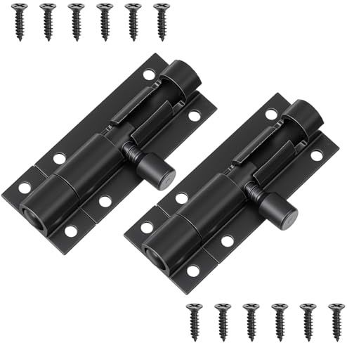 2 Stück 2 inch Türriegel,Kleine Riegelschloss mit Schrauben,Aluminium Schieberiegel,Schwarz Riegel Tür,Kleinem Riegelschloss für Garten,Lagerhaus,Fenster,Zaun Zimmertüren