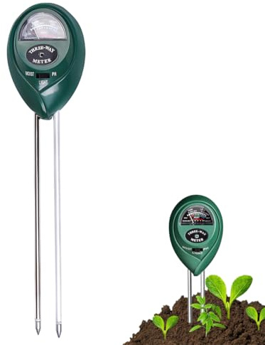 HAMKU Medidor de Suelo 3 en 1 – Tester de pH, Humedad & Luz, Sin Pilas, Medidor Compacto para Plantas de Interior, Balcón, Huerto & Invernadero (Verde, 25,5 cm)