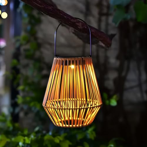 Binnan Farolillo Solares Exterior, Lámpara Solar Exterior, Solar Exterior Jardin, Estilo Bohemio, Farolillo Solares de Ratán para Balcón, Terraza, Jardín Decorativo IP65 Impermeable Adecuado