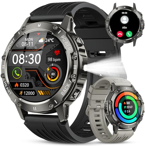 Reloj Inteligente Hombre Smartwatch con Llamadas: Militar Impermeable Fitness Tracker Bluetooth Digital Smart Watch Podómetro Deportivo Pulsera Actividad Pulsómetro Monitor de Sueño para ios Android