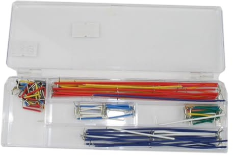 Hoement 140pcs Solderless Breadboard Jumper Wire Kit with Snap-shut Storage Box Lengths Assorted Pre-stripped Color-coded Insulated Cables for Electronics Circuit DIY Random Color