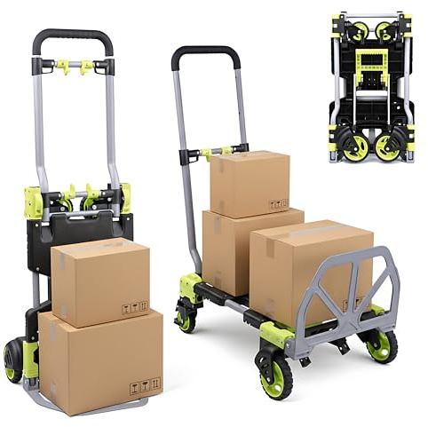 Crystals Folding Sack Truck & Platform Trolley 2-in-1 – Heavy Duty Aluminium Hand Truck Dolly with 120kg Load Capacity – Convertible Folding Sack Barrow for Warehouse, Office, Garden & Home Use