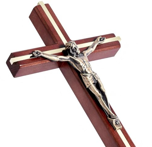 SISSIDA Crucifix Wall Cross, Handmade Wooden Catholic Crucifix for Wall Decor, 10 Inch Jesus Christ Wall Crosses for Home Decor