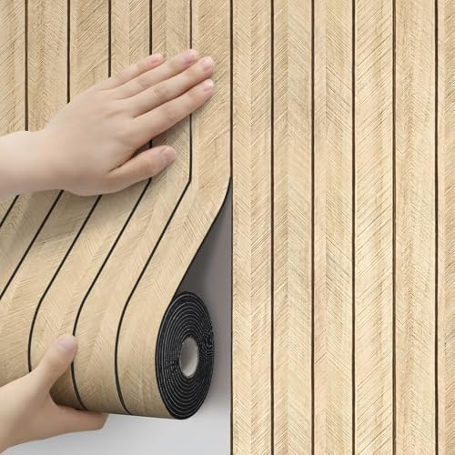 Vervewall Thick Wood Slat Wall Panels, Modern 3D Peel and Stick, 15.75x118 Self-Adhesive Accent Wall with Sound Dampening for TV Wall and Ceiling, Bedroom, Home Office,Log Color, 13 Sq Ft