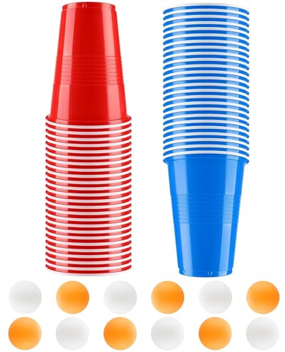 Set de Beer Pong – 30 Gobelets Réutilisables (500ml) & 12 Balles, Complet avec Gobelets Rouges & Bleus pour Fêtes, Anniversaires & Événements