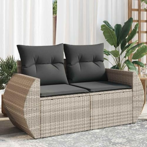 Runheo Gartensofa mit Kissen 2-Sitzer Hellgrau, Poly Rattan, 142x62x69 cm, UV-beständig, Modulares Design für Outdoor-Möbel, pflegeleichtes Loungesofa für Terrasse & Garten