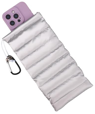Lyreh Thermal Phone Pouch, Down Cotton Warm Phone Case Cover Bags (Silver) | Prevents Freezing & Overheating Protector Cellphone Pouch with Carabiner for Outdoor Camping Hiking Skiing