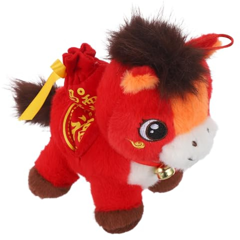 WEKAMOS Peluche Cheval pour Nouvel an Chinois 25 Cm – Décoratif Zodiaque Année du Cheval – Peluche Douce pour Présent Fête du Printemps et Décoration Table Restaurant