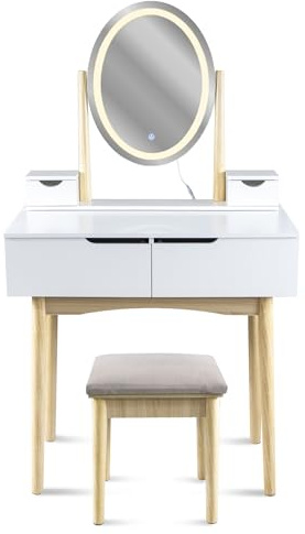 KOBI Tavolo da toilette con specchio LED e cassetti 80x40x120 cm - elegante tavolo da toilette per la camera da letto, scrivania con spazio per cosmetici e accessori