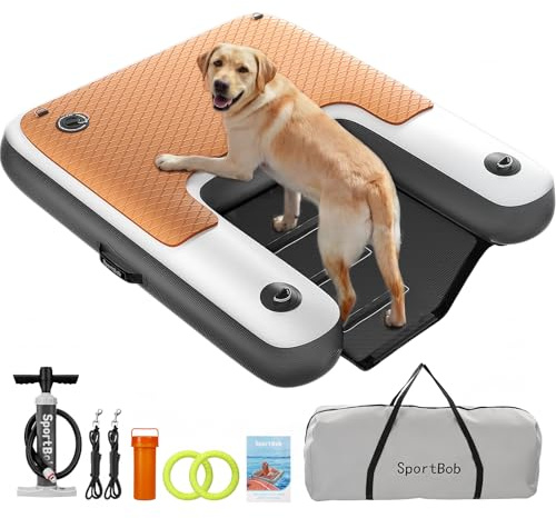 SportBob Hunderampe 120 x 100cm, Aufblasbare Schwimmplattform für Hunde, Reißfest und Langlebig, Aufblasbare Dog Ramp für Hunde Bis zu 100Kg, Ideal für Sommer, Pool, Boote,Docks,Seen
