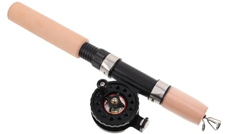 GALPADA Juego de Cañas para Pescar en Hielo Telescópica Ultracorta con Carrete Modelo 50r, Equipo Compacto Portátil para Pesca en Invierno, Diseño Madera con Mango Eva Resistente al Frío