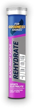 For Goodness Shakes Blackcurrant Rehydration Electrolyte Tablets, Fast Hydration, Replenishment & Recovery, 5 ION Electrolyte Drink, Zero Calorie, Sugar-Free, Fat-Free, Added Vitamin C, 20 Tablets