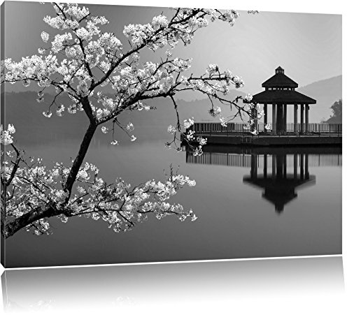 belle cerise noire sur mer du Japon / blanc Taille: 100x70 sur toile, énorme XXL Photos complètement encadrée avec civière, art impression sur murale avec cadre, moins cher que la peinture ou la peinture à l'huile, aucune affiche ou un poster