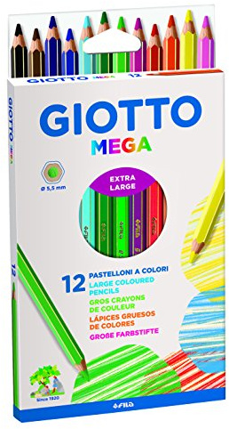GIOTTO Mega - Astuccio Da 12 Matite A Pastello Colorate, 5.5 mm, Colori Intensi