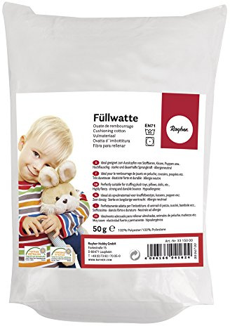 Rayher Hobby Rayher 3315200 Füllwatte hochflauschig 300 g Beutel, Füllmaterial 100% Polyester, Mehrfarbig, Flocken, waschbar 95 Grad, Bastelwatte, Kissenfüllung, Füllmaterial, Stopfwatte