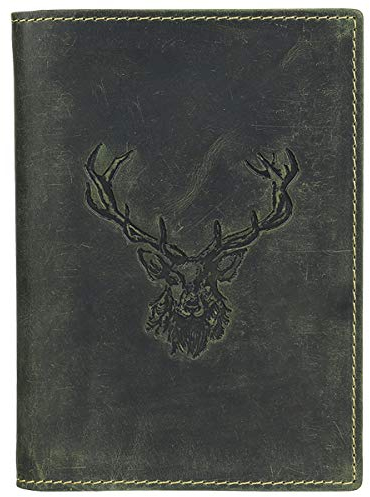 Greenburry Vintage Jagdscheinetui mit Hirschprägung Leder Olive