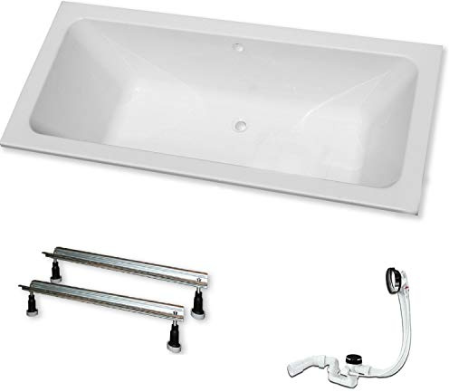 Acryl- Rechteck Badewanne Koralle T 200 180 x 80 cm mit Mittelablauf (mit Fußgestell mit Ab-/ Überlaufgarnitur)