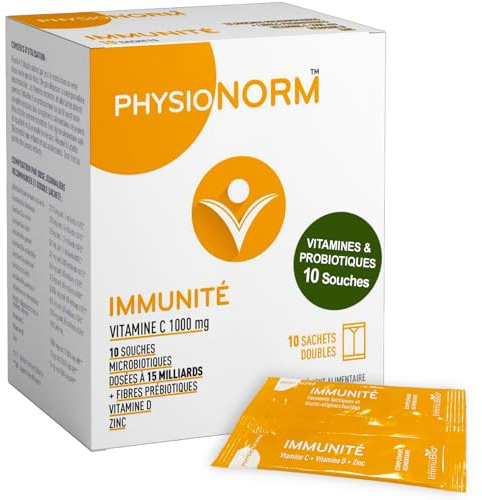 Physionorm Immunité Complément Alimentaire - Booster Système Immunitaire - Combat Les Infections - Ferments Lactiques, Zinc, Vitamines C, Vitamine D - 10 Sachets Double Dose - Fabriqué en France