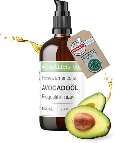 wesentlich. Bio Avocadoöl kaltgepresst | 100 % naturrein & vegan | Pflegeöl für Haut, Haare & Körper | 100 ml in Glasflasche mit Spender