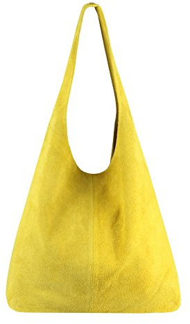 OBC Made IN Italy Damen Leder Hand-Tasche METALLIC Shopper Schultertasche Hobo-Bag Henkeltasche Beuteltasche Silber