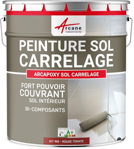 Peinture Sol Carrelage Résine Époxy - ARCAPOXY 1 kg Rouge Tomate | Résine Époxy Sols Carrelés, sans sous-Couche, Imperméabilise, Résiste aux Chocs, Taches et Chaleur - Arcane Industries