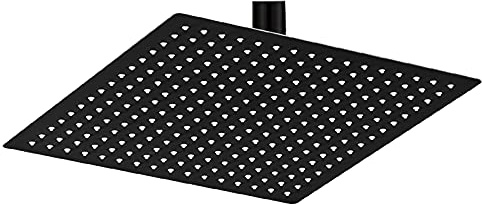 BESy Tête de Douche Pluie Carrée 30 cm / 12 Pouces - Pommeau Haute Pression en Acier Inox, Ultra-Fin 1/16, Économie d’Eau, 256 Buses en Silicone Anti-Calcaire, Rotatif 360°, Finition Noir Mat
